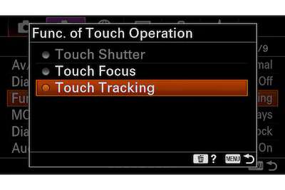 Alpha 6400 menu Tracking