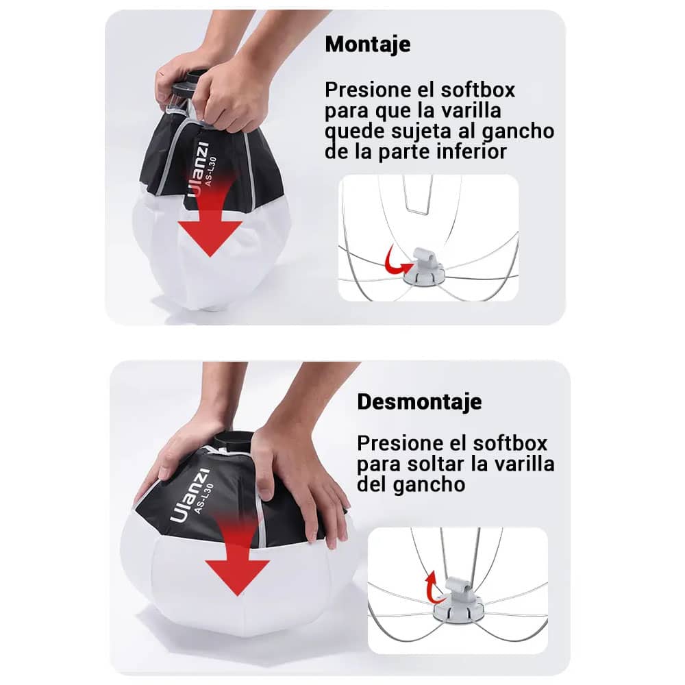 Instrucciones de montaje y desmontaje del Softbox Tipo Linterna para Video Ulanzi AS-L30