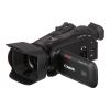 Videocámara Canon HF G70 con pantalla abierta vista de perfil