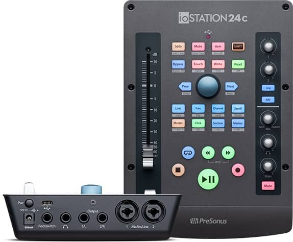 ioStation 24C Interfaz de Audio vista superior y posterior