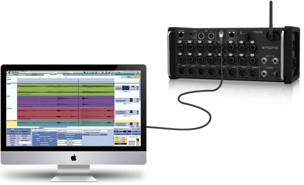 Mixer Midas MR18 conectado por USB a una mac