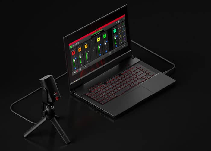 Micrófono de condensador RODE X XCM-50 conectado a una laptop