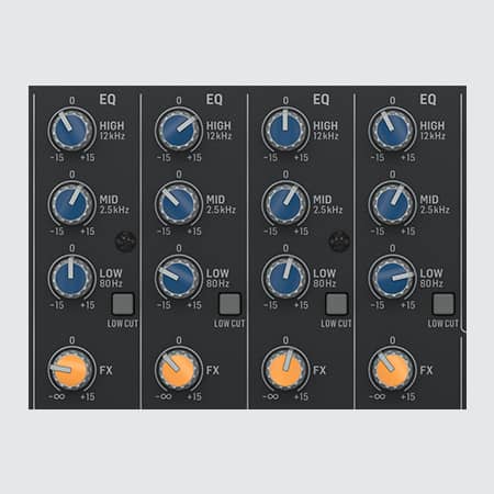 Detalle EQ de la Behringer Xenyx 1202SFX vista superior