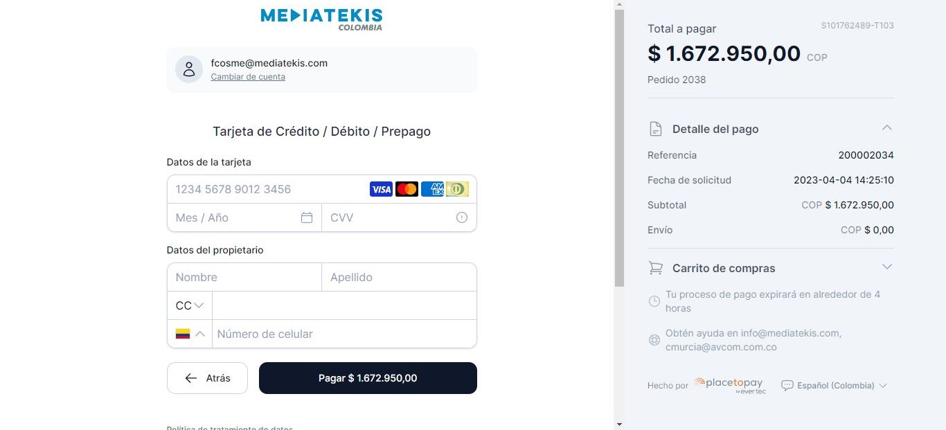 Método de pago con tarjeta