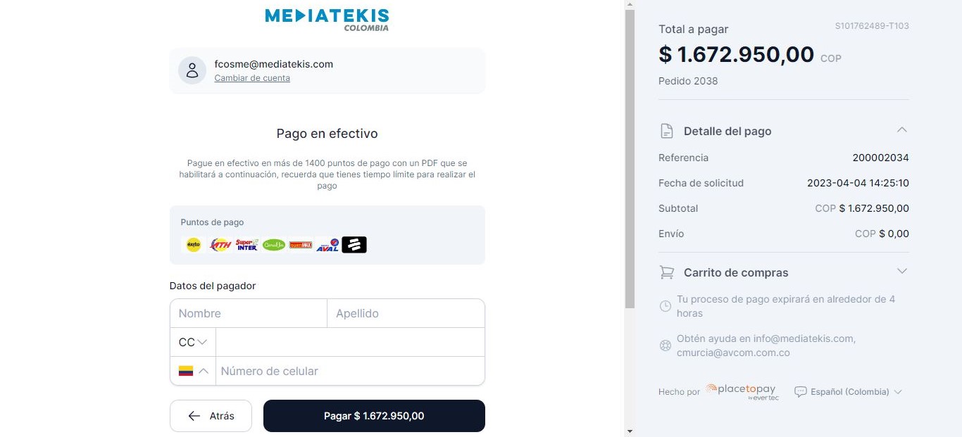 Método de pago en efectivo