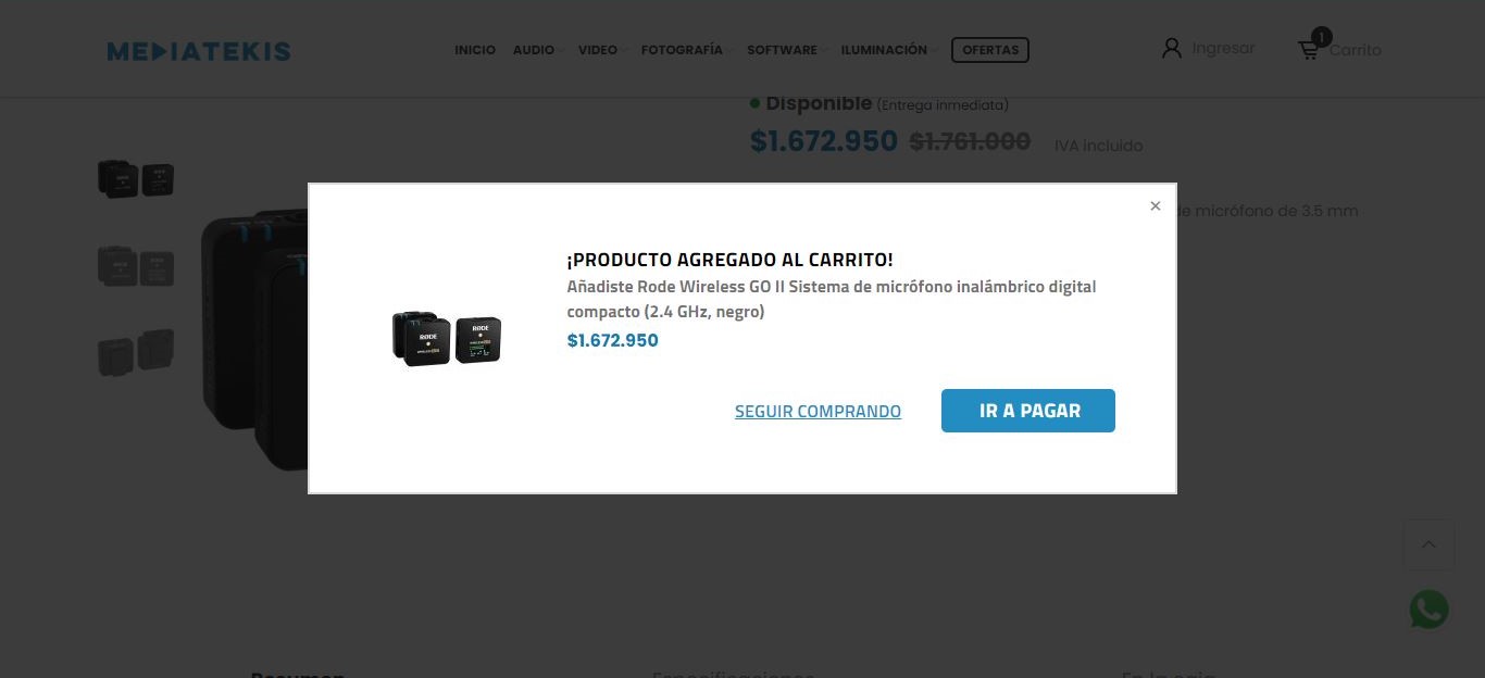 Ventana de producto agregado