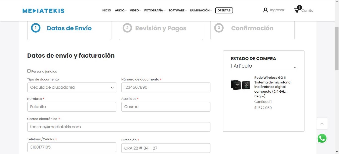 Formulario de compra MEDIATEKIS